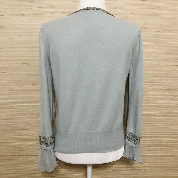 Nic & Zoe Beaded Floral Detail Silk Blend Snap Button Front Cardigan Size Large - Picture 4 of 7